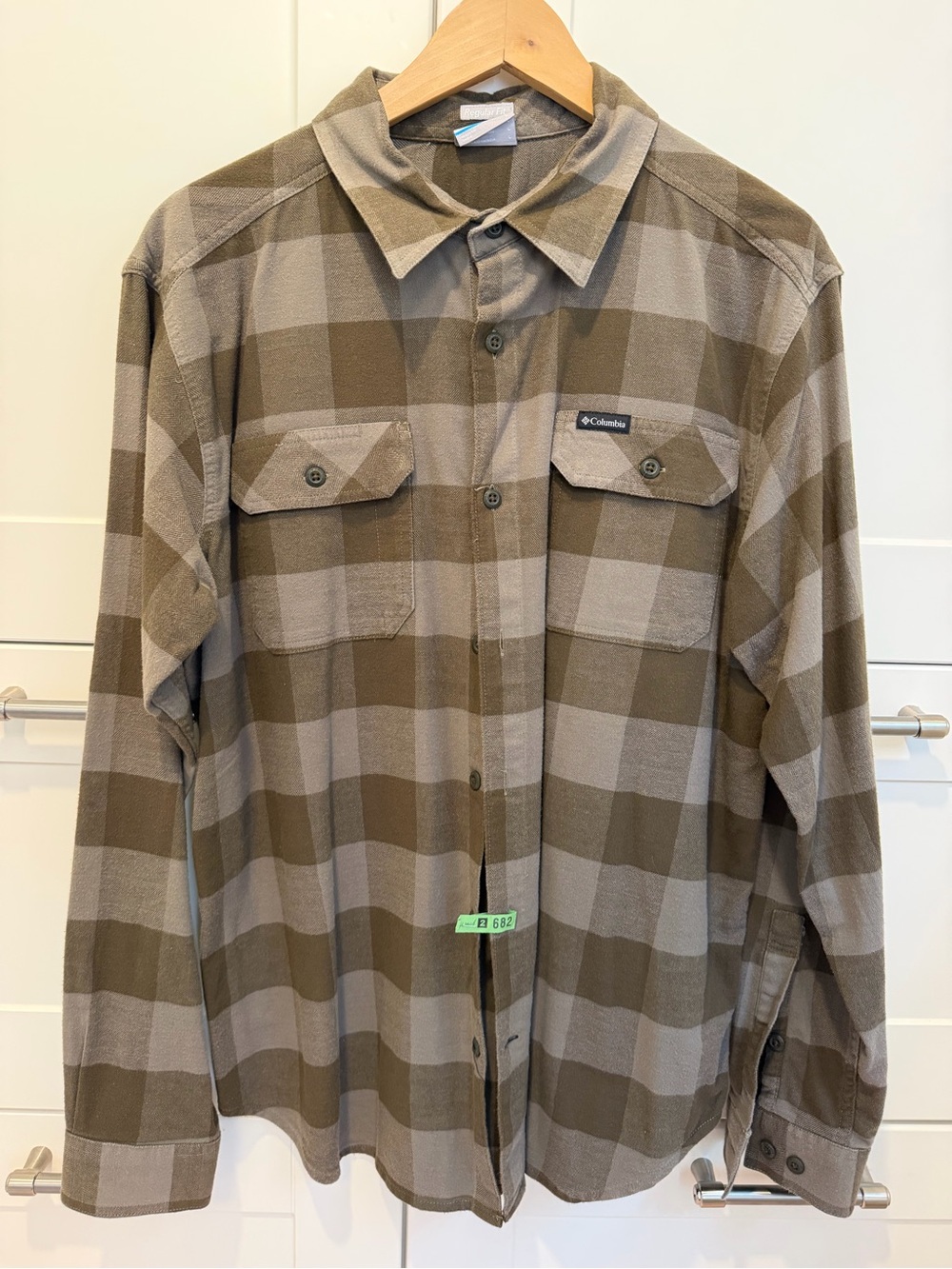 Columbia PlaidButton-Down Flannel in Green and Beige